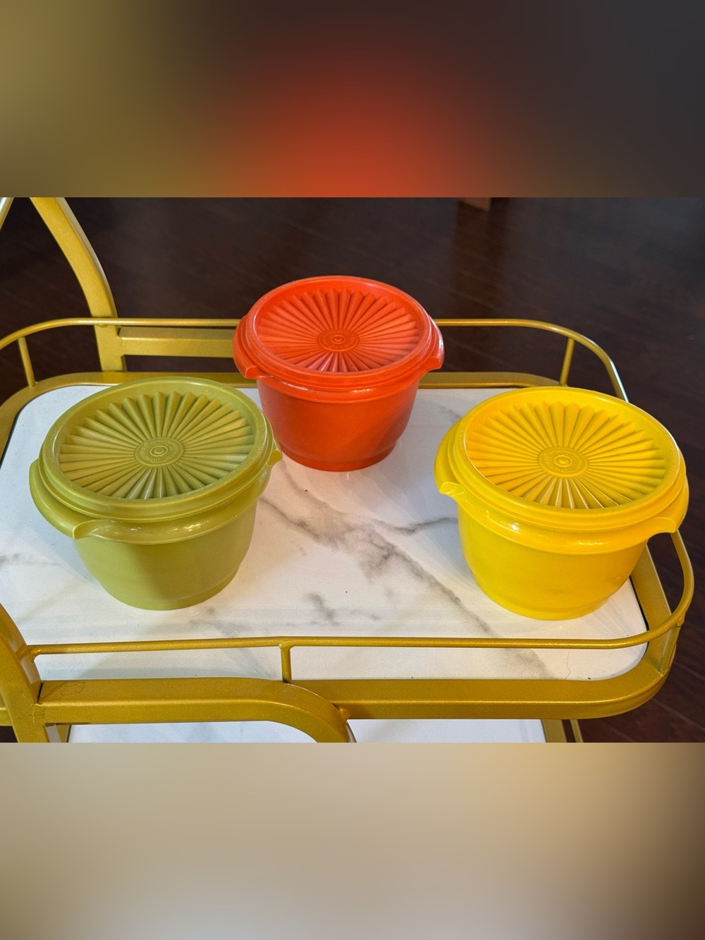 Tupperware Retro Plastic Storage Bowls in Orange, Yellow, Olive